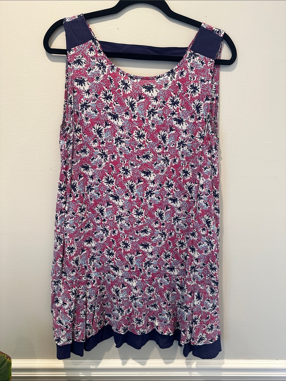 Umgee Pink Floral Mini Dress with Navy Accents